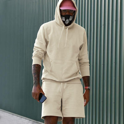 Herren Sportset Hoodie Shorts Sweat Set Grau Sportlich