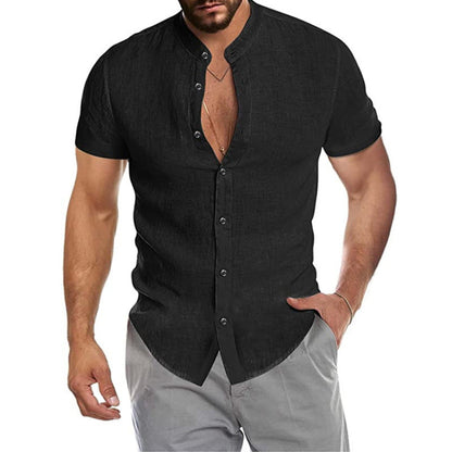 Herren Hemd Kurzarm Modern Stehkragen Elegante Knöpfe