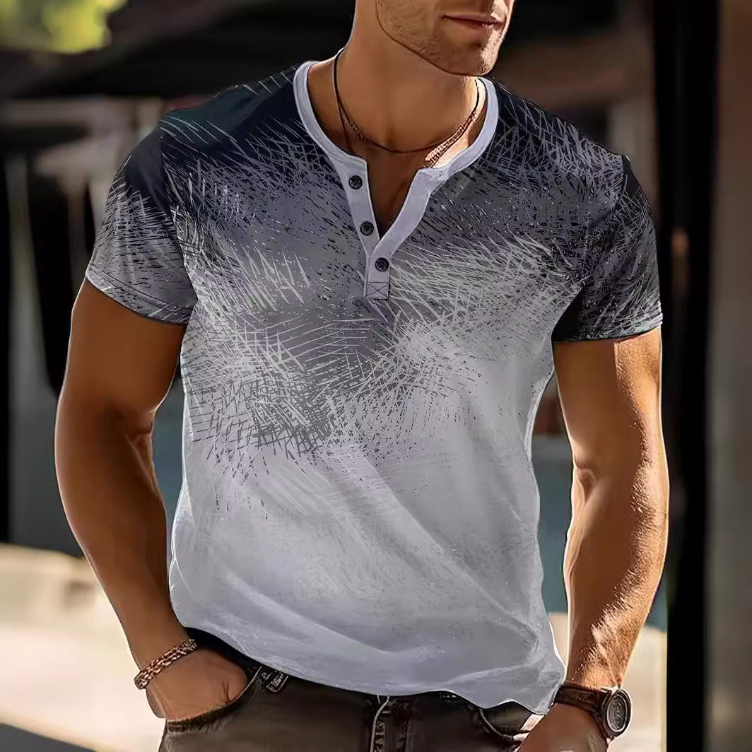 Herren Henley T-Shirt Strukturiert Modern Grau