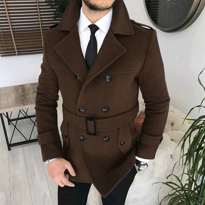 Herren Mantel Elegant Melton mit Gürtel Schwarz Modern - BerlinGlamour