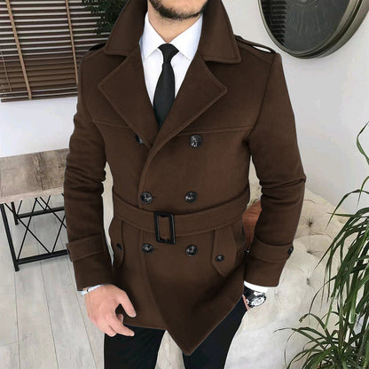Herren Mantel Elegant Melton mit Gürtel Schwarz Modern - BerlinGlamour