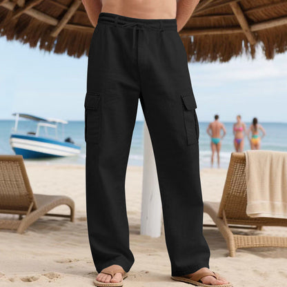 Herren Strandhose Bequem Cargo Hose mit Taschen und Kordelzug