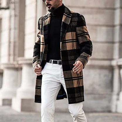 Herren Wollmantel Klassisch Karo Modern