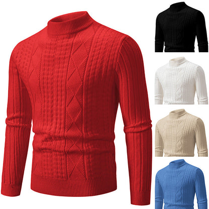 Herren Pullover Grobstrick Modern Zopfmuster Hochkragen