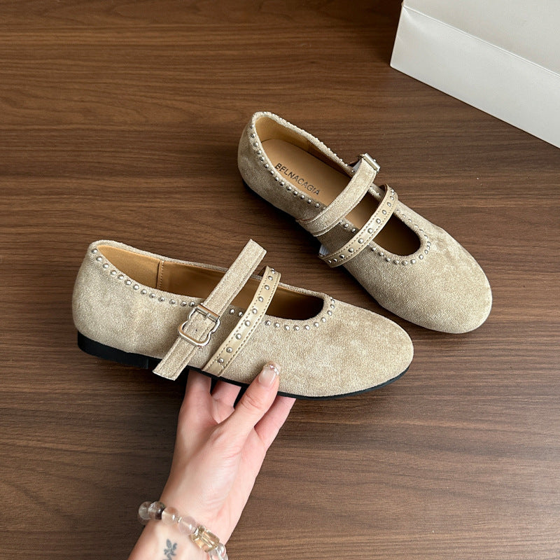 Elegante Damen Ballerinas Weich Wildleder Schnalle