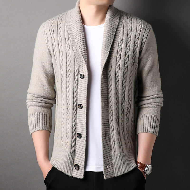 Herren Strickjacke Elegante Struktur Kragen Modern - BerlinGlamour