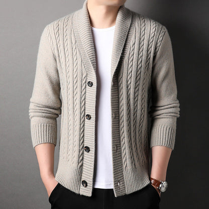 Herren Strickjacke Elegante Struktur Kragen Modern - BerlinGlamour
