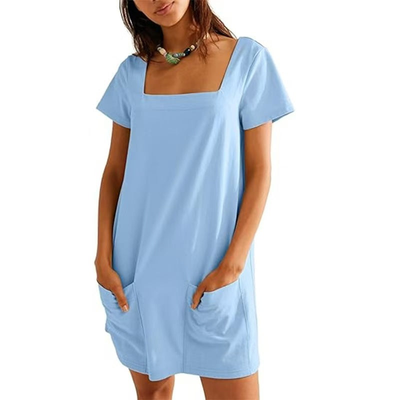 Kurzarmes BerlinGlamour Taschenkleid mit quadratischem Ausschnitt