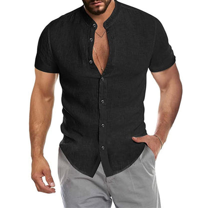 Herren Hemd Kurzarm Elegant Stehkragen Berlin Style