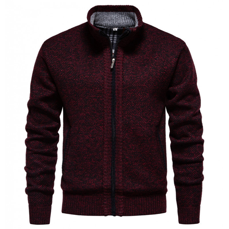 Herren Strickjacke Wärme mit Hochkragen und Reißverschluss