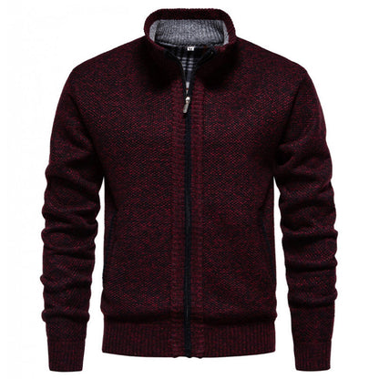 Herren Strickjacke Wärme mit Hochkragen und Reißverschluss
