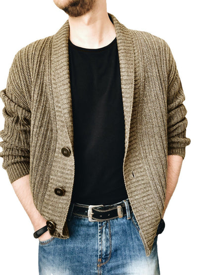 Herren Strickjacke Modern Schalkragen Knöpfe Schwarz