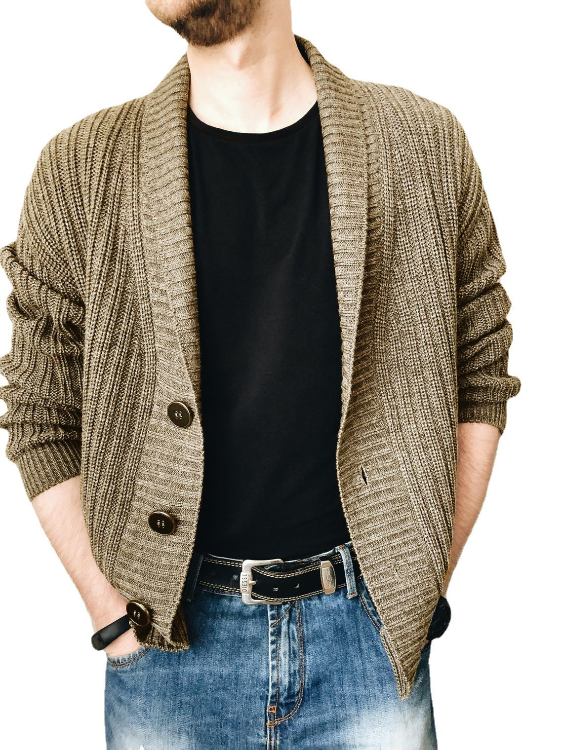 Herren Strickjacke Tiefkragen Modern Stylish - BerlinGlamour