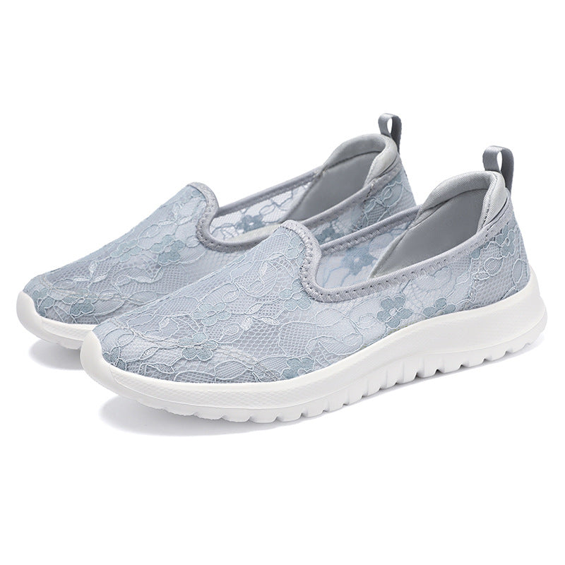 Damen Sneaker Slip-On Weich mit Spitze und Dämpfung