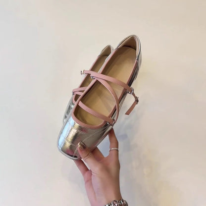 Damen Ballerinas Glänzend Moderne Kreuzriemen Schuhe