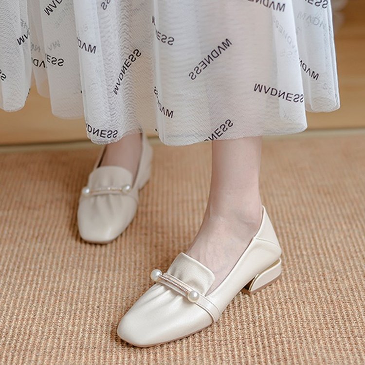 Damen Ballerinas ElegantePerlenschmuck Komfort Blockabsatz