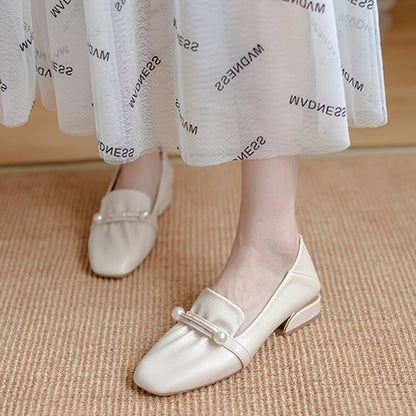 Damen Ballerinas ElegantePerlenschmuck Komfort Blockabsatz