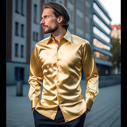 Herren Satinhemd Elegantes mit Klassischem Kragen Glanzfinish
