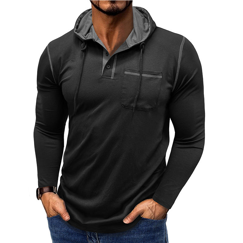 Herren Kapuzenpullover Modern mit Knopfleiste und Brusttasche