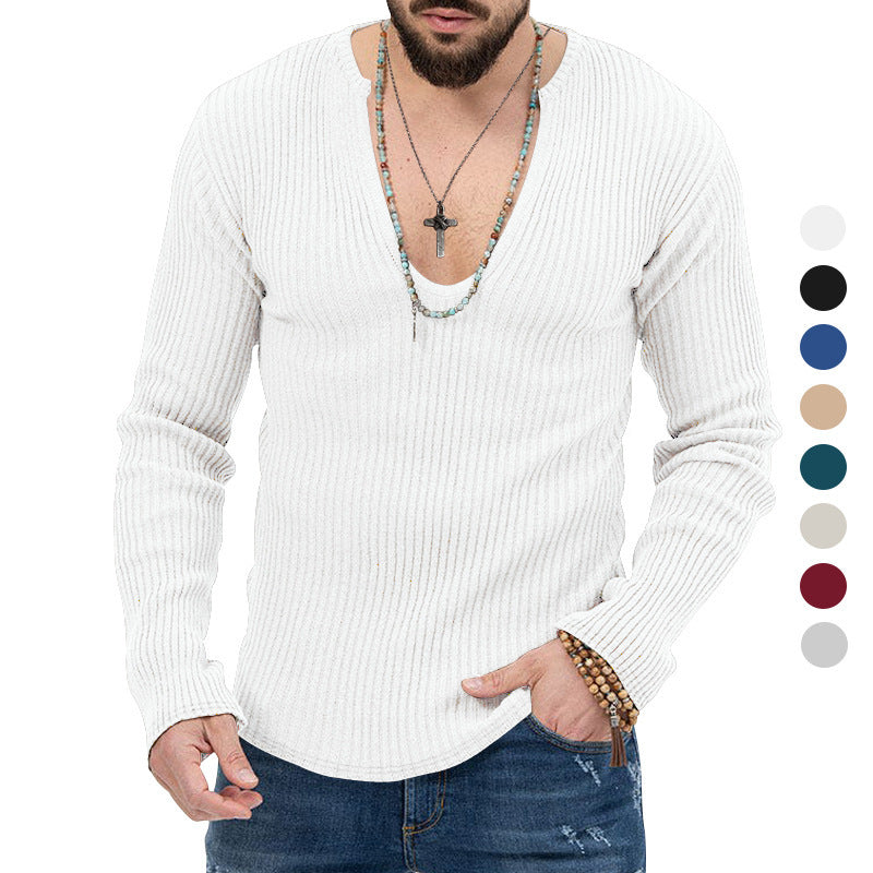 Herren Langarmshirt Elegantes V-Ausschnitt Strukturiert Modern