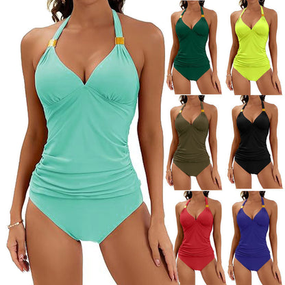 Damen Tankini Badeanzug Gerafft Hochtaillier Figurformend - BerlinGlamour