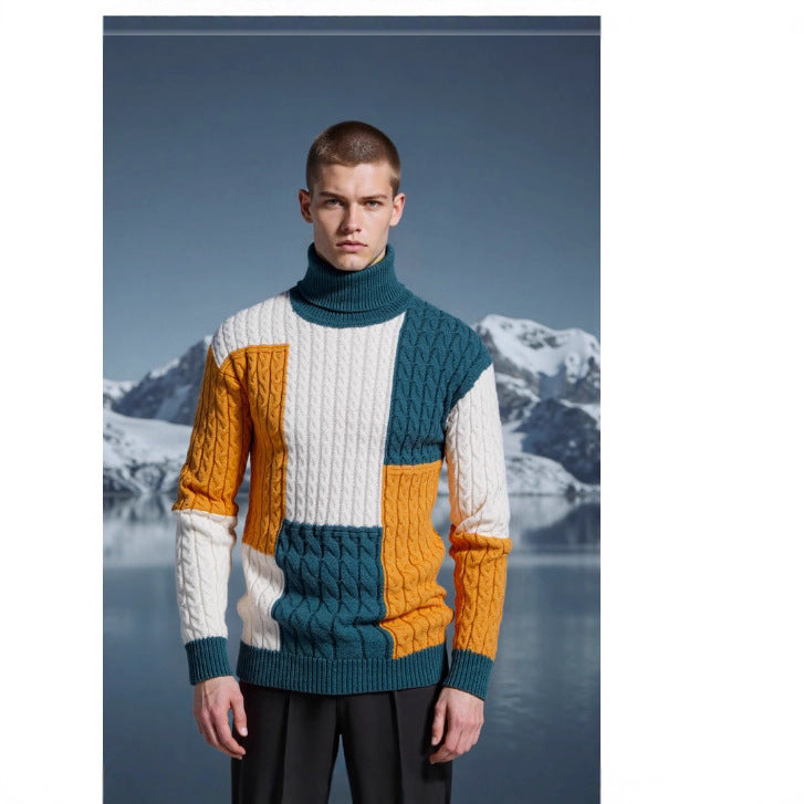 Herren Strickpullover Modern mit Zopfmuster Stehkragen