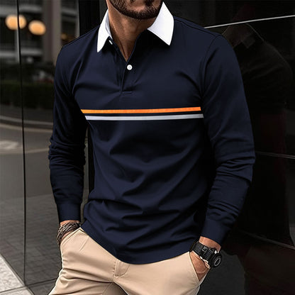 Herren Polohemd Langarm Modern Streifen Design