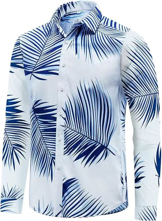 Herren Hemd Langarm Palmenmuster Trendy Sommer