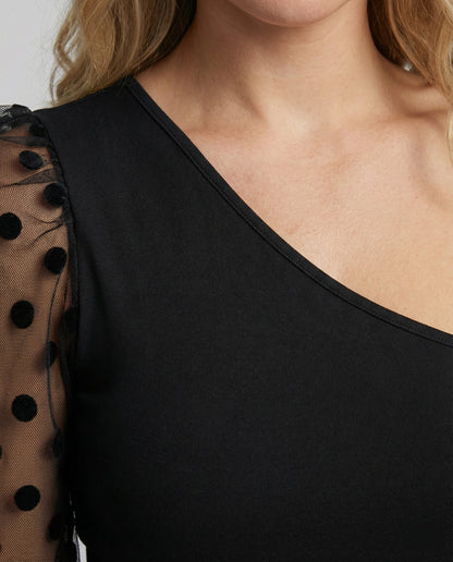 Elegantes Damen Bodysuit mit Asymmetrie und Puffärmel
