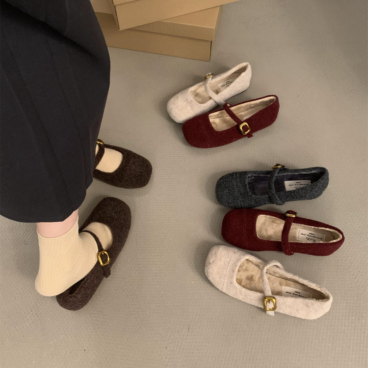 Damen Ballerinas Filz Bequem Schnüren Innenfutter Luxus