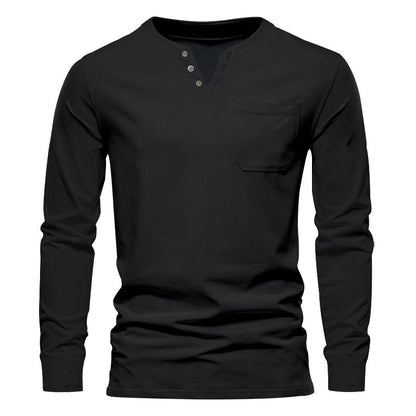 Herren Langarmshirt Mit Brusttasche Modern Knopfdesign