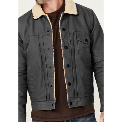 Herren Denimjacke Sherpa Futter Warm Modern