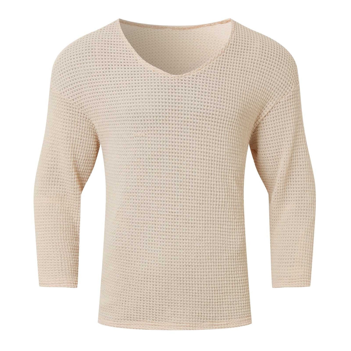 Herren Langarmshirt Waffelstruktur V-Ausschnitt Modern