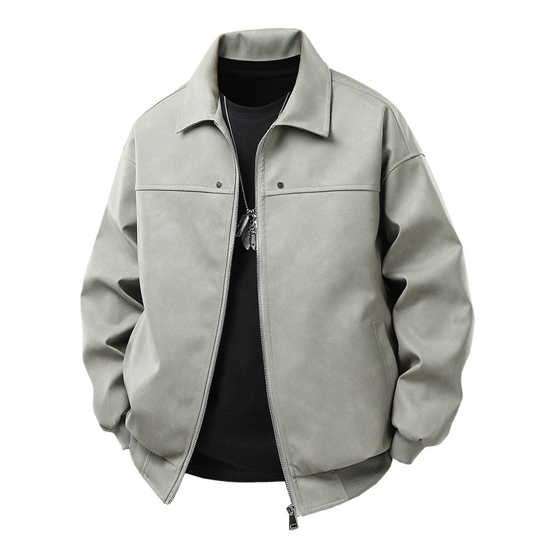 Herren Kunstlederjacke Lässig Reißverschluss Taschen Modern