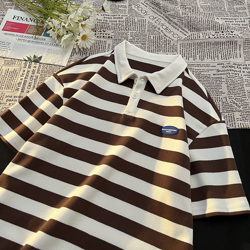 Herren Poloshirt Breitgestreift Hochwertig Baumwolle