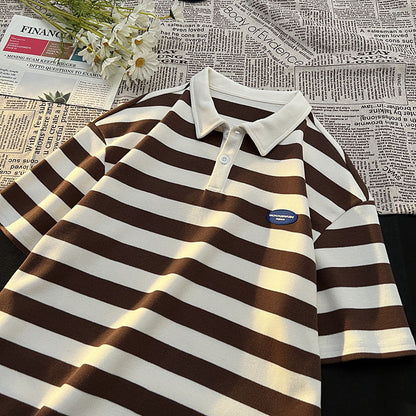 Herren Poloshirt Breitgestreift Hochwertig Baumwolle