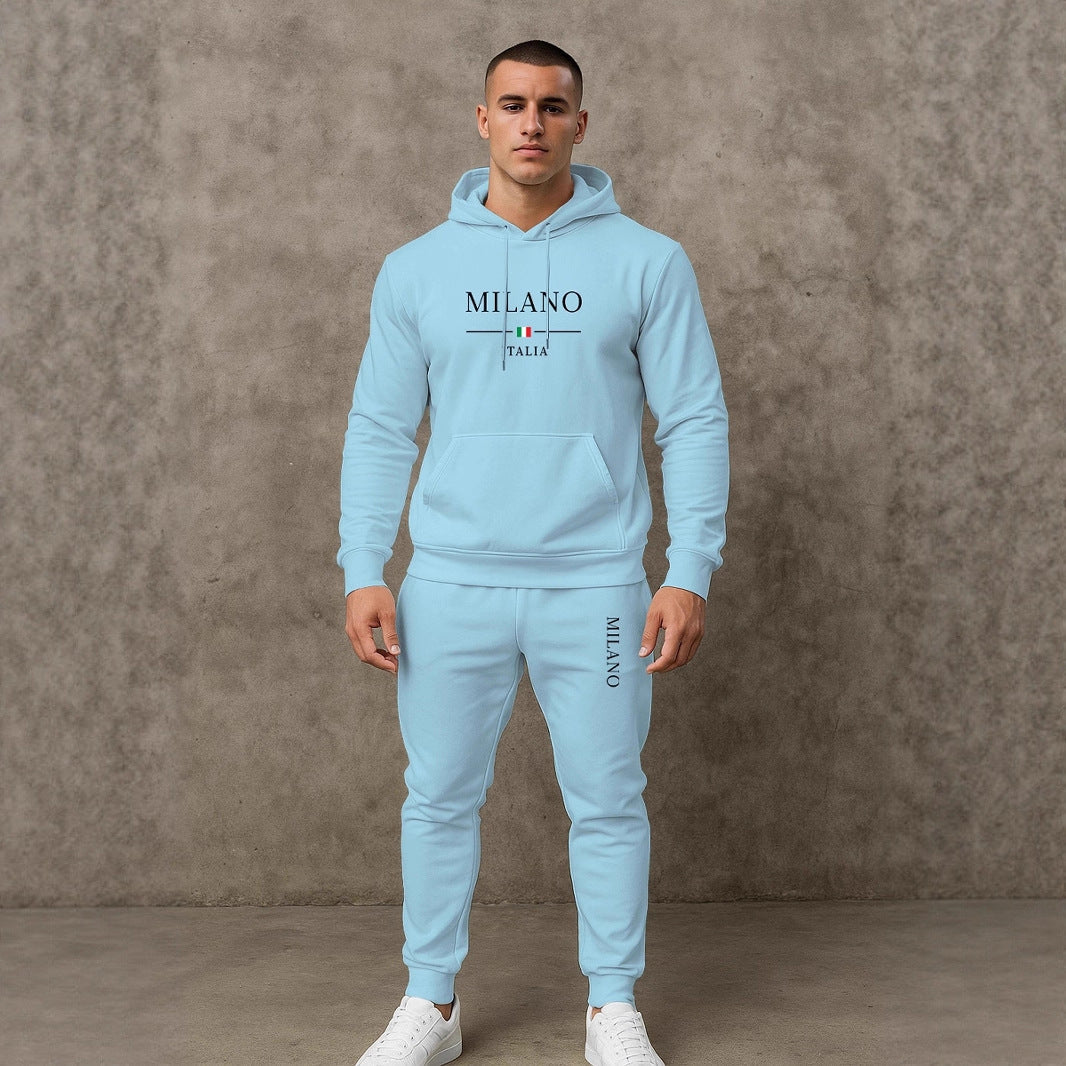 Herren Sportliche Jogginghose Hoodie Set Grau Sportlich