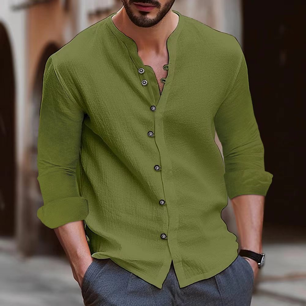 Herren Hemd Langarm mit Henley Kragen Modern Berlin Style