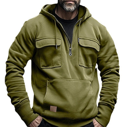 Herren Kapuzenpullover Modern mit Brusttasche Schwarz