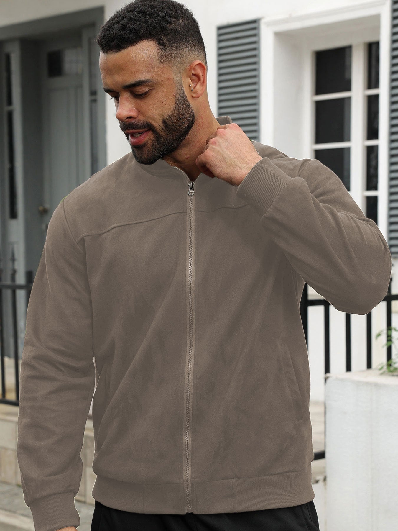 Herren Freizeitjacke Elegante Lederjacke Mit Reißverschluss