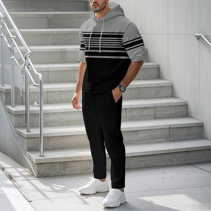 Herren Hoodie Sportlich mit Streifenmuster und Joggerhosen