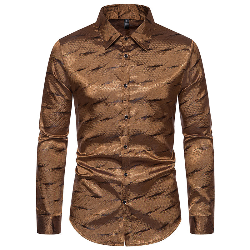 Herren Langarmhemd Modern Wellenmuster Glanzstoff
