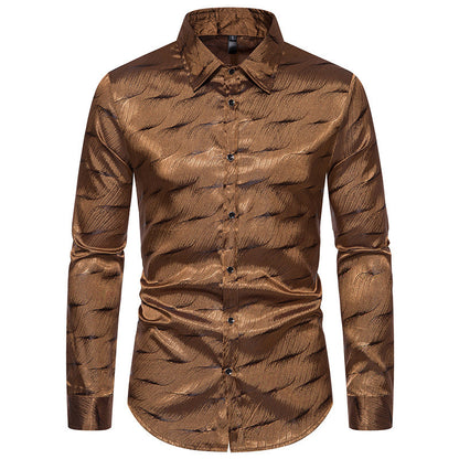 Herren Langarmhemd Modern Wellenmuster Glanzstoff