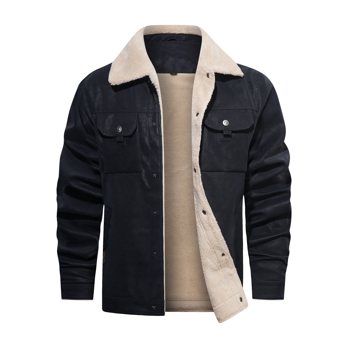 Herren Kunstlederjacke Teddyfutter Lederjacke Modern