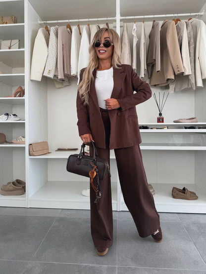 Damen Blazer-Set Elegant Weit Schnitt Hosen