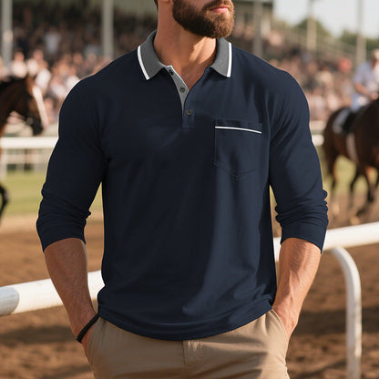 Herren Poloshirt Langarm Modern mit Kragen und Brusttasche