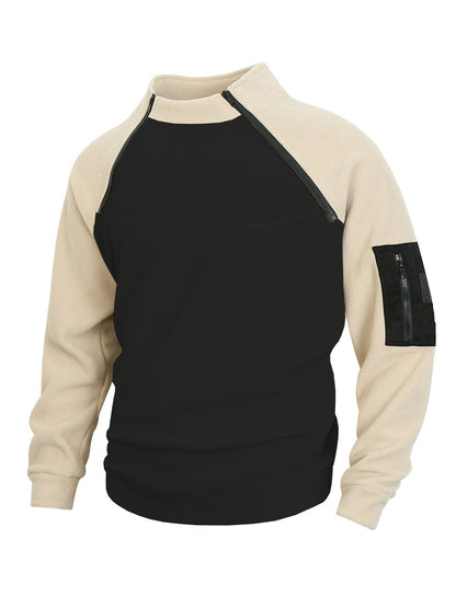 Herren Fleece Pullover Warm mit Reißverschluss Kragen