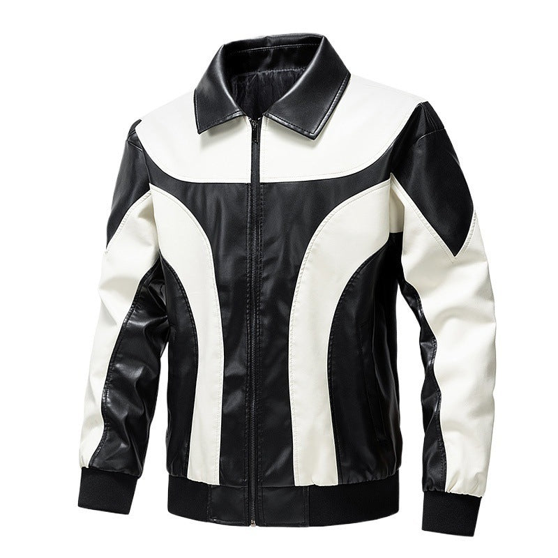 Herren Lederjacke Modern Rennsport Design Schwarz