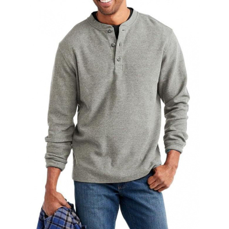 Herren Langarmshirt Knopfleiste Bequem Modern