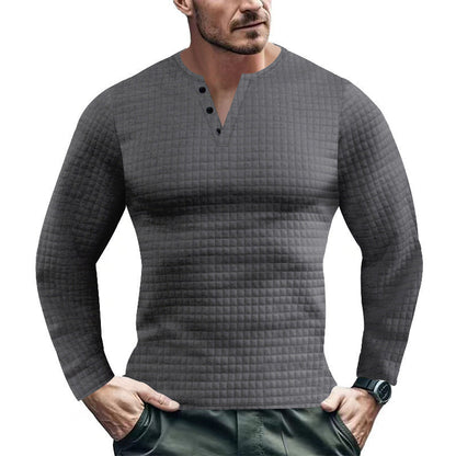 Herren Langarmshirt Modern mit Knopfverschluss und Struktur